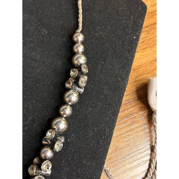J. Crew Hematite Tone Beads Rhinestone Braided Cord Necklace - Picture 4 of 6